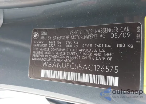 2010 BMW 528I z USA, uszkodzony, nr VIN WBANU5C55AC126575